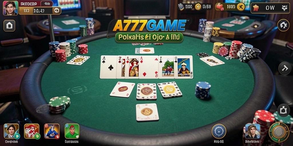 Screenshot A777GAME menampilkan gameplay Poker yang nyata dan mendebarkan.