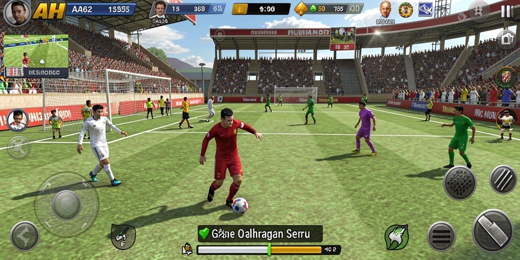 Tampilan gameplay seru dari AA62 di arena olahraga.