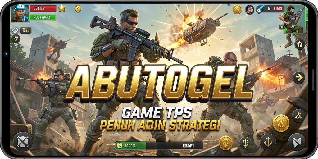 Screenshot utama ABUTOGEL menampilkan aksi tembak-menembak yang intens dan strategis.