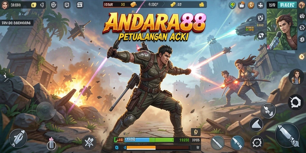 Screenshot utama ANDARA88 menampilkan pertarungan aksi yang intens.