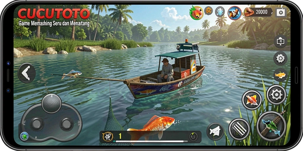Tampilan menarik dari gameplay CUCUTOTO saat menangkap ikan.