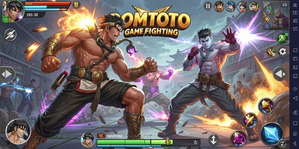 Screenshot menunjukkan aksi pertarungan yang mendebarkan dalam DOMTOTO.