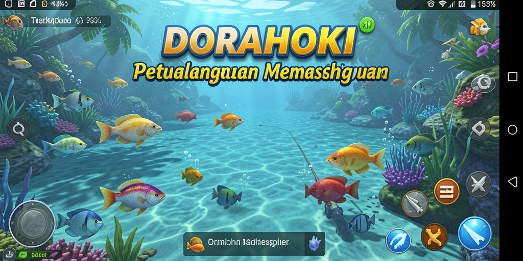 Tampilan gameplay DORAHOKI yang menakjubkan saat memancing.