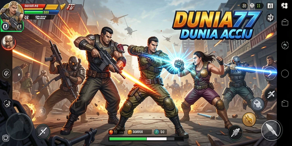 Tampilan seru pertarungan di DUNIA77 dengan karakter yang dinamis.