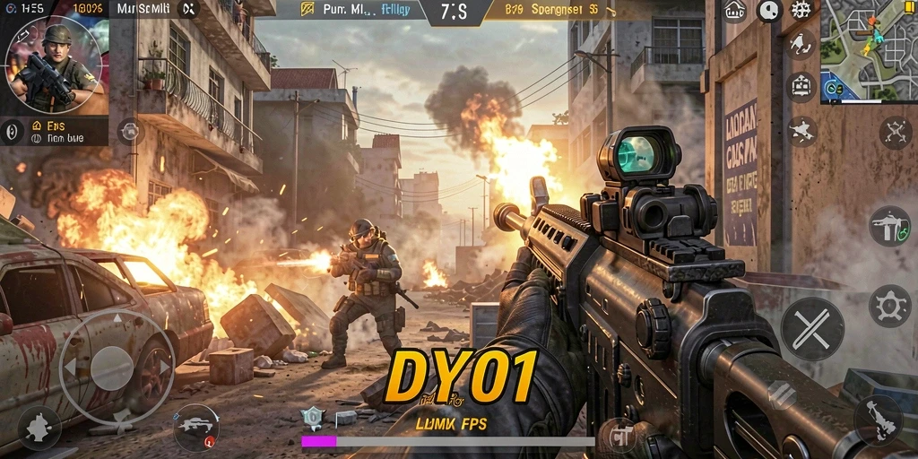 Tampilan gameplay DY01 yang menegangkan dalam pertarungan FPS.