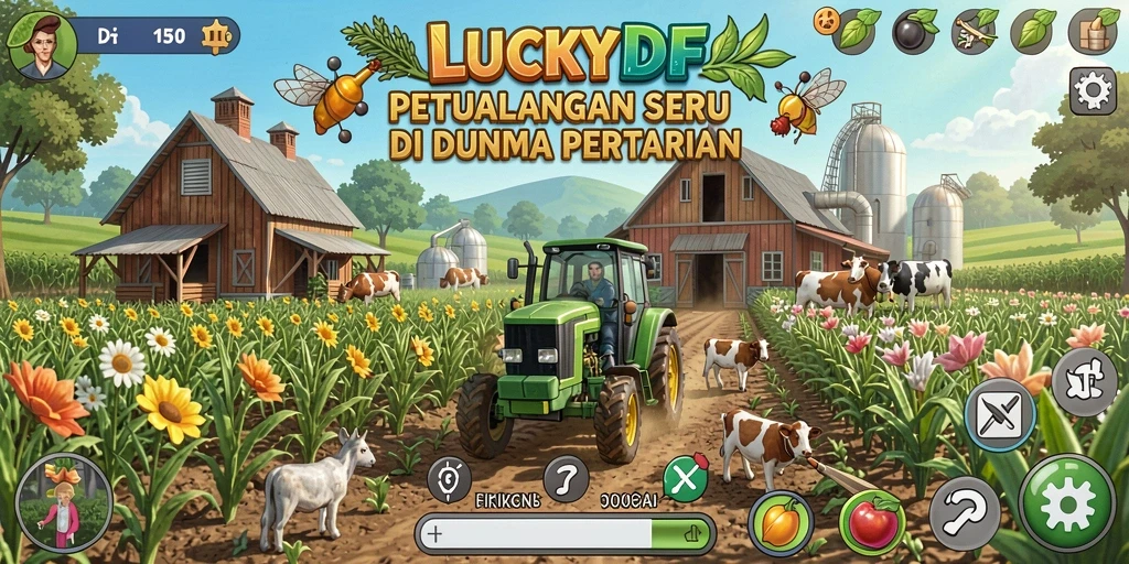 Tampilan gameplay <strong>LUCKYDF</strong> menampilkan aktivitas bertani yang seru dan interaktif.