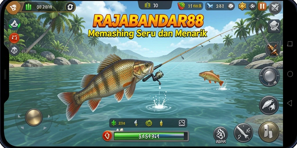 Tampilan gameplay mendebarkan dalam RAJABANDAR88 dengan aksi memancing yang seru.