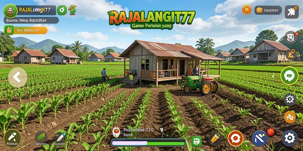 Tampilan gameplay RAJALANGIT77 dengan aktivitas bertani dan beternak.