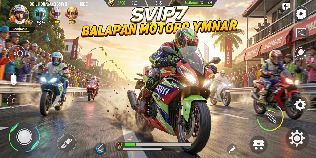 Tampilan gameplay mendebarkan dari SVIP7 dengan aksi balapan motor yang intens.